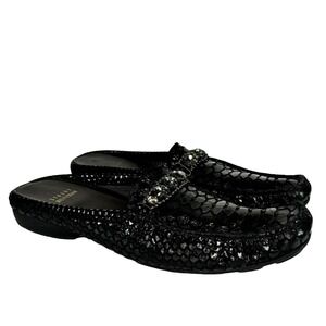 Stuart Weitzman Snakeskin Animal Print Jewel Leather Black Mules Minimalist 10
